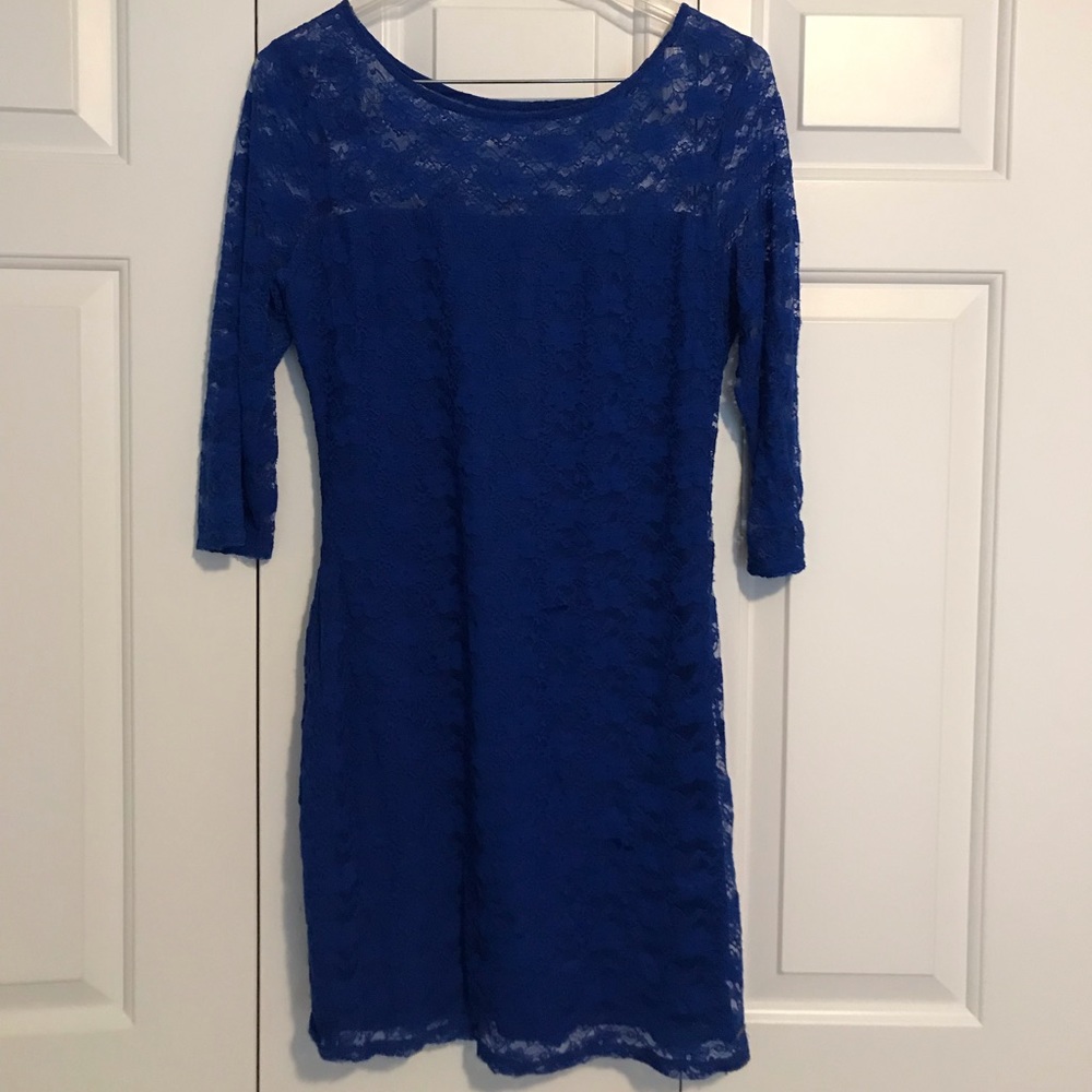 Royal blue lace body con dress